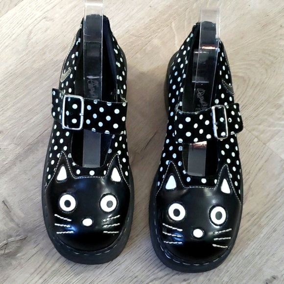 T.U.K Shoes Tuk Kitty Face Black And White Leather Mary Janes
